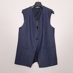 River Island Navy Blue Indigo Denim Longline Waistcoat Sleeveless Blazer 16UK/44EU