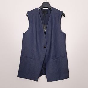 River Island Navy Blue Indigo Denim Longline Waistcoat Sleeveless Blazer 16UK/44EU