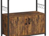 Kitchen Shelf, Kitchen Island with Wheels, Serving Trolley, Kitchen Cabinet with Doors, Kitchen Trolley, Trolley, 8 Hooks, for Dining Room, Living Room, Kitchen, Vintage Brown/Black