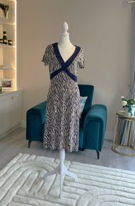 Ladies Navy & Cream Midi Dress from Laura Ashley. Size UK 12 / EU 40