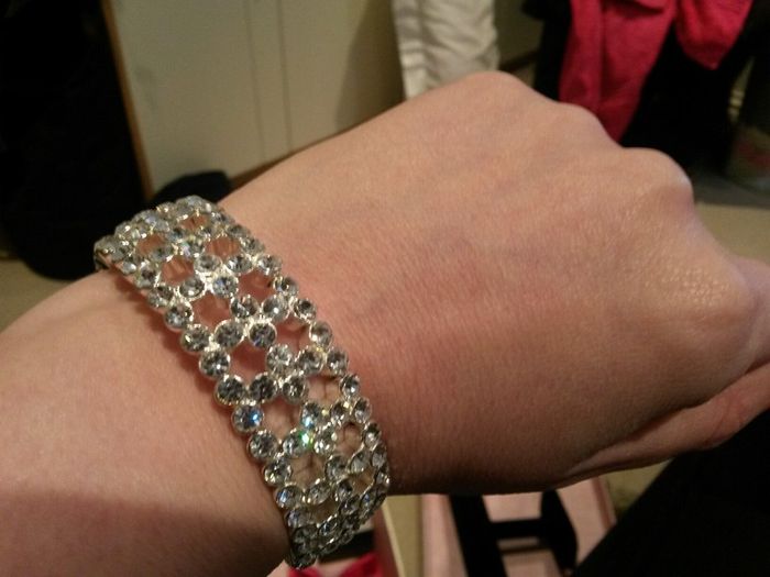Selection of diamante bracelets, earrings and necklace
