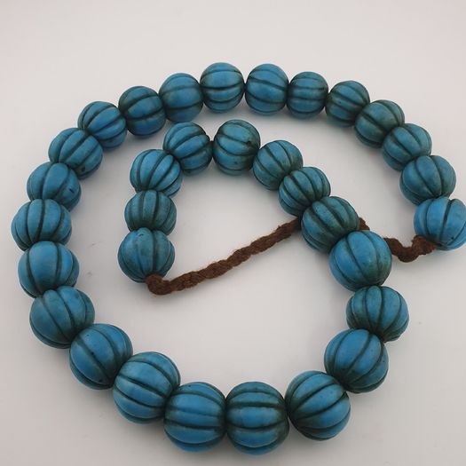 Antique African Turqouise Blue Melon Shape Beads Necklace Strands