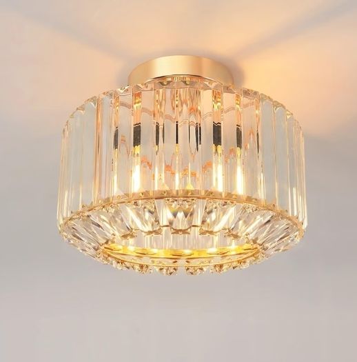 Gold Crystal Ceiling Lights,Modern Semi Flush Mount Fittings Ceiling Lamp Fixture,Hallway Ceiling Lights,Dia 26.5cm Crystal Chandelier for Living Room Dining Room Kitchen Bathroom (E27 Base)