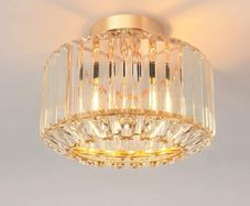 Gold Crystal Ceiling Lights,Modern Semi Flush Mount Fittings Ceiling Lamp Fixture,Hallway Ceiling Lights,Dia 26.5cm Crystal Chandelier for Living Room Dining Room Kitchen Bathroom (E27 Base)
