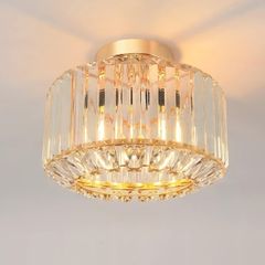 Gold Crystal Ceiling Lights,Modern Semi Flush Mount Fittings Ceiling Lamp Fixture,Hallway Ceiling Lights,Dia 26.5cm Crystal Chandelier for Living Room Dining Room Kitchen Bathroom (E27 Base)