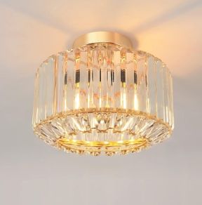 Gold Crystal Ceiling Lights,Modern Semi Flush Mount Fittings Ceiling Lamp Fixture,Hallway Ceiling Lights,Dia 26.5cm Crystal Chandelier for Living Room Dining Room Kitchen Bathroom (E27 Base)