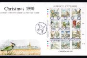 1990 Guernsey Christmas "Guernsey's Winter Birds" Sheet Commemorative Stamps Official First Day Cover (FDC)