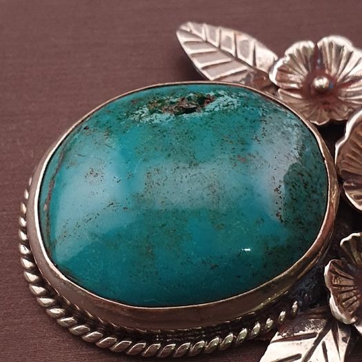 Vintage Floral Desgin Brass & Turqouise Pendant