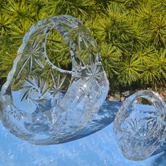 Lead Crystal Baskets With Handle Set of 2