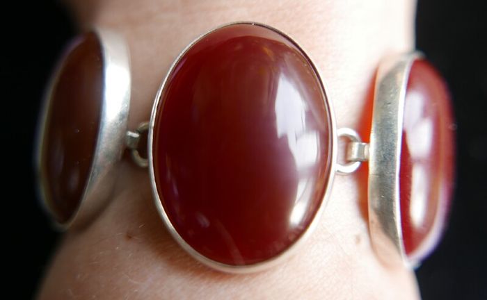 Vintage Sterling Silver 925 Carnelian Link Bracelet with Toggle Clasp L-8,5"  51,28g