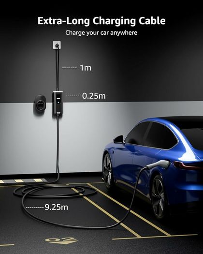 EV Charger Type 2 to 3 Pin Plug, 10M | 2.3kW | 10A | IP65 Waterproof, Electric Car Charger Type 2 Charging Cable 3 Pin with LED Indicators & Carry Bag & Microfiber Towel