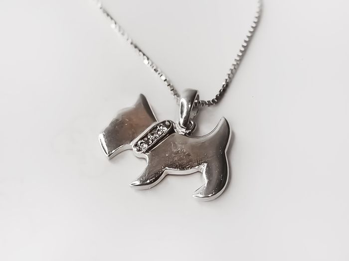Sterling Silver Dog Pendant with Sparkly Collar