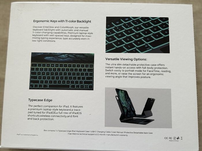 typecase Edge Case with Keyboard for iPad Air 13 Inch (M3/M2, 2025/2024), Keyboard Case with Adjustable Magnetic Stand, Trackpad, 11-Colour Backlight Keyboard, Removable Protective Case QWERTZ