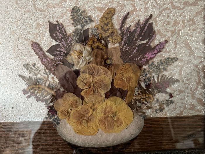 Vintage Framed Pressed Flower Wall Art - Handmade Botanical Piece (38 x 41 cm)