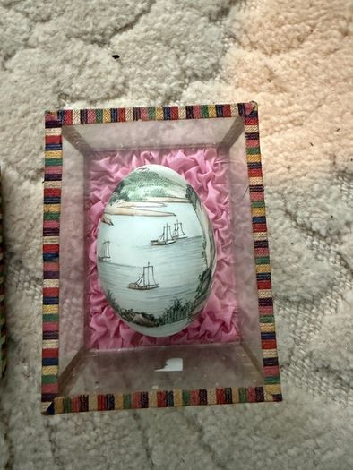 Vintage Hong Kong Hand Painted Eggs x3 in Display Boxes
