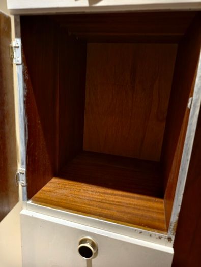 White Painted Vintage Wooden Wardrobe with Mirror, Drawers & Hanging Space