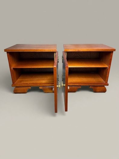 Mid-Century Italian Walnut Nightstands with Brass Hardware