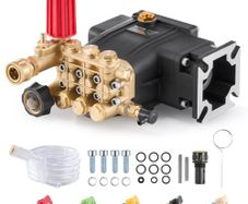 Pressure Washer Pump, 19mm(3/4") Shaft Horizontal Triplex Plunger, 227 bar(3300 PSI), 9.5 L/min(2.5GPM), Replacement Power Washer Pumps Kit with 5 Nozzles, Compatible with Simpson MorFlex 40224, 40225, 40226, Santoprene