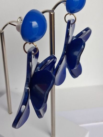 Cobalt Blue Lucite 3D Floral Earrings
