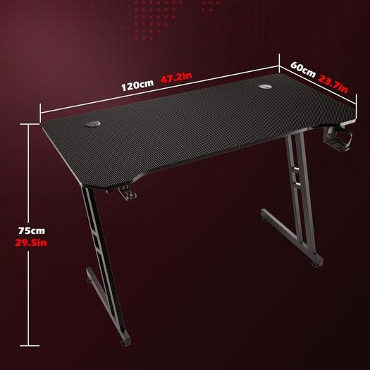 Gaming Desk 120 x 60cm Large Computer Table PC for Home Office Metal Frame with Cable Tray and Headphone Hook