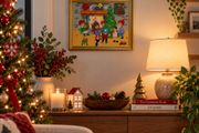 Retro Vintage Christmas Glass Painting Mid Century Foil Art