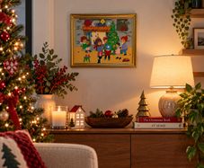 Retro Vintage Christmas Glass Painting Mid Century Foil Art