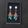 Vintage 925 Sterling Silver Turquoise & Carnelian Stud Earrings Image 2