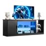 TV Stand for TVs up to 1651 mm, Modern Entertainment Center with Light Strip, Wooden TV Cabinet Storage with Glass Shelf and Adjustable Shelves, Console Table for Living Room and Bedroom, Black Image 7