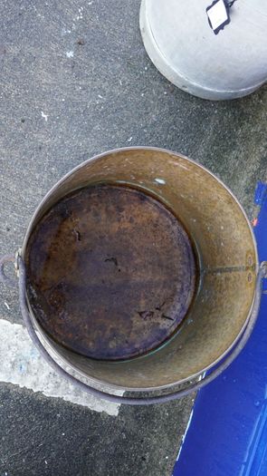Vintage Brass Hearth Log Bucket with Forged Iron Handle