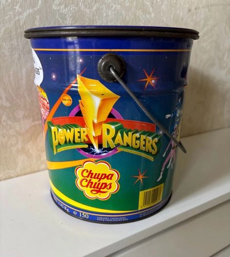 Vintage 1995 Mighty Morphin Power Rangers Chupa Chups Tin Bucket Made in Spain 1995
