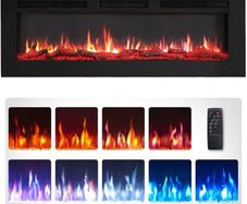 50"/127cm Electric Fireplace, Wall Mounted, Recessed, 9 Colour Flame Effect, Media Wall Compatible, 900W - 1800W Heater, Remote Control