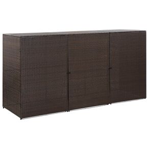 Triple Wheelie Bin Shed Brown 229x78x120 cm Poly Rattan