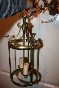 Antique Louis XVI Style Gilt Brass Lantern H-18"