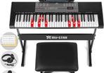 61 Key Electronic Keyboard Piano with Lighted up Keys,LCD,Headphones,X-Stand,Stool,Music Rest,Microphone,Note Stickers,Built-In Speakers,3 Teaching Modes,Ideal for Beginner Adult (Black with Stool)