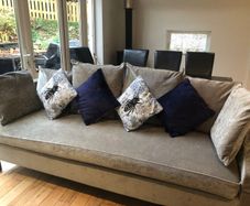 Cornelia Night Sofa Grey and dining table