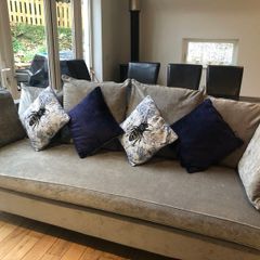 Cornelia Night Sofa Grey and dining table