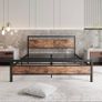 King Size Bed Frame with Wooden Headboard,Metal Platform Image 7
