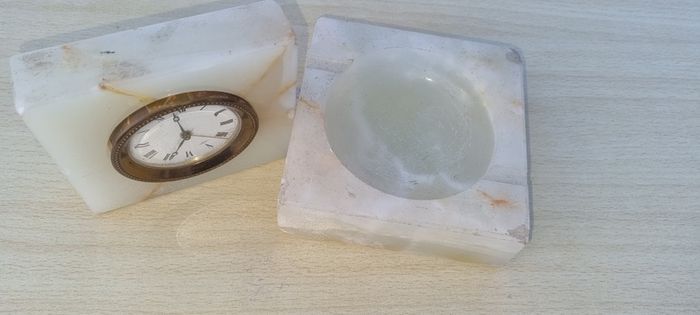 Vintage marble clock and ashtray