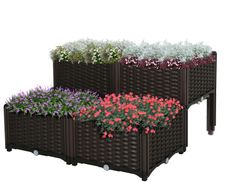 Set of 4 Raised Garden Beds - Elevated Planter Boxes - PP Construction - For Flowers & Vegetables