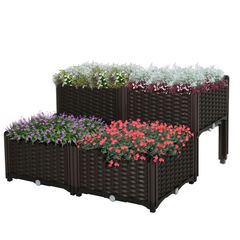 Set of 4 Raised Garden Beds - Elevated Planter Boxes - PP Construction - For Flowers & Vegetables