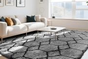 Geometric Rugs Living Room - 160x230cm Extra Large Grey Rug, Ultra Soft Fluffy Shaggy Rug for living room, Washable Anti Slip Area Rug Carpet for bedroom Decor Kid Baby Room