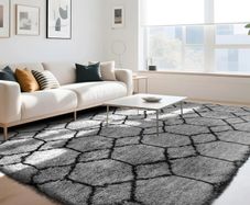 Geometric Rugs Living Room - 160x230cm Extra Large Grey Rug, Ultra Soft Fluffy Shaggy Rug for living room, Washable Anti Slip Area Rug Carpet for bedroom Decor Kid Baby Room
