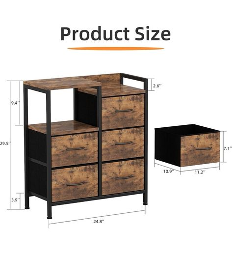 Chest of Drawers Bedroom with 5 Drawers, Tall Dresser with Shelf, Fabric Dresser for Entryway Hallway Living Room, Closet Storage Drawer, Rustic Brown