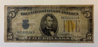 US 5 Dollar Bill - Yellow Seal WW2
