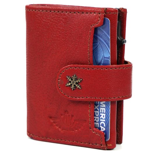 Genuine Leather Pop-Up Card Holder Wallet RFID Blocking Slim Credit Card Case