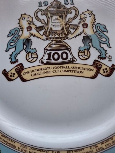 Soccer Fans A Rare !  Vintage Elizbethan Fine BONE China Plate 10.5 ins  100th  Football Final Manchester City  v Tottenham  Hotspur  9th May 1981 Commemorative Lpate Programmes lunches Banquet Details  TEAM winners over the years