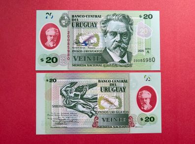 Uruguay   20 Pesos  2020  Pick  101a. Polymer / Plastic ( Uncirculated )