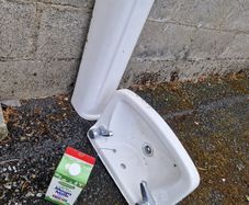 Used pedestal sink basin and column