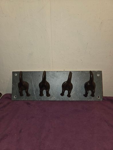 Cast Iron and Slate Dog Tail Coat Rack