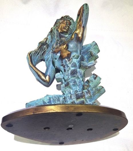 Woman With Naked Bust (35cm, 4.5kg) - Patinated Bronze, Signed